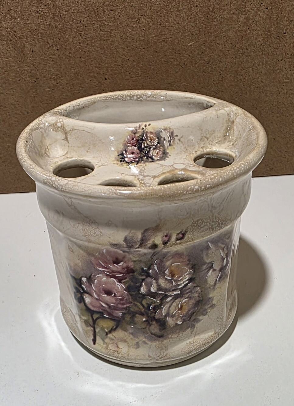 Vintage VB Athena Pottery floral ceramic shaving or toothbrush Holder